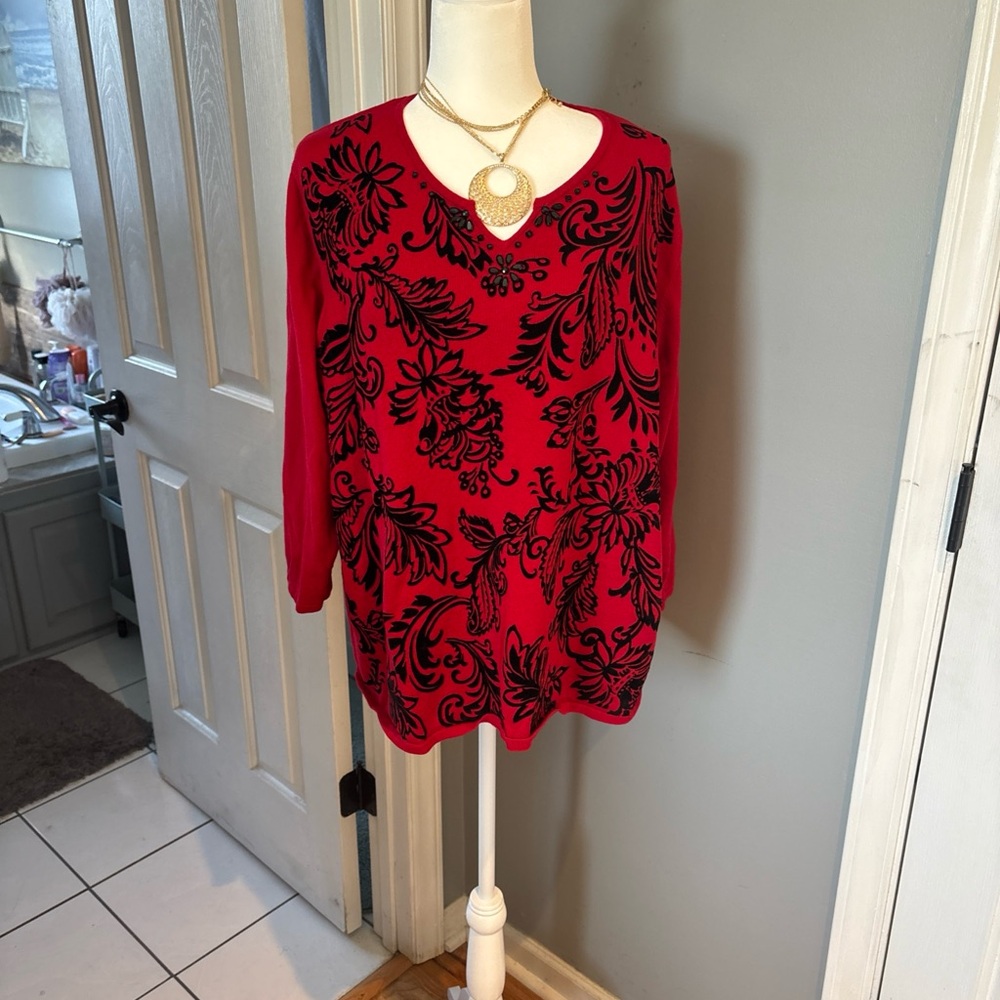 Alfred Dunner Red Top with Black Embellishments